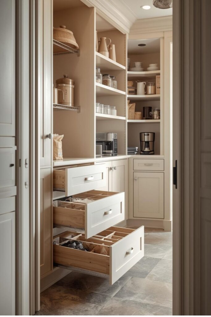 Pantry Cabinets With Deep Drawers for Bulk Food and Appliances