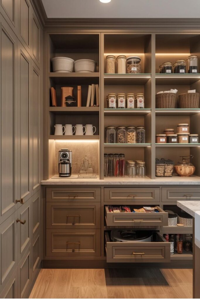 Pantry With Cabinet Pantry Tower and Coffee Bar Built In