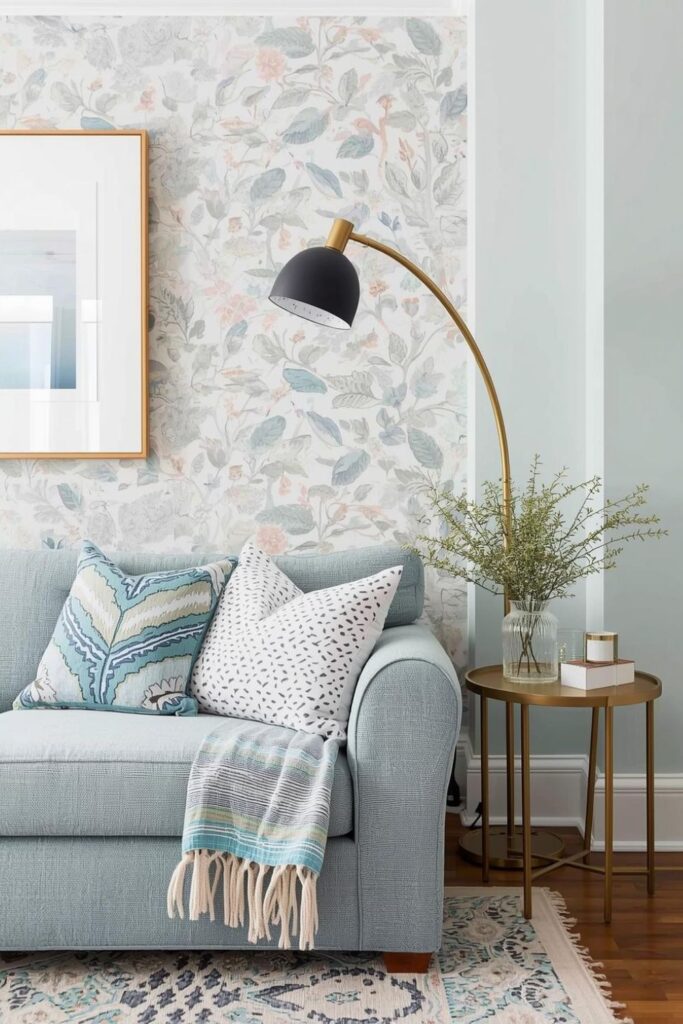 Rental-Friendly Living Room with Peel-and-Stick Wallpaper