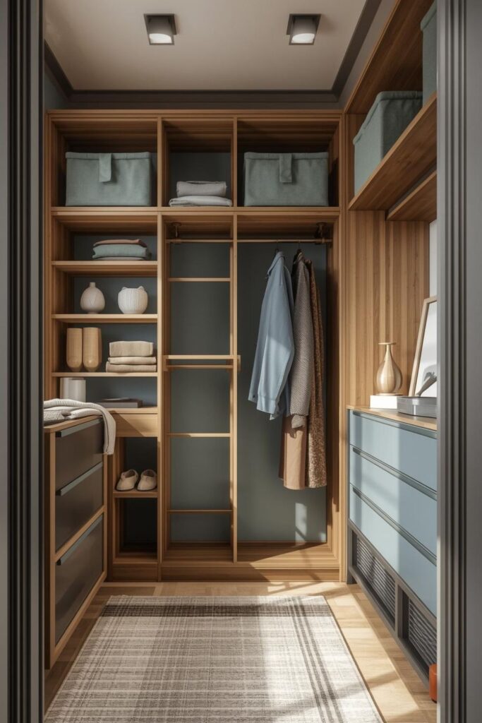 Seasonal Rotation Dressing Room with Pull-Down Rod and Bin Ladder