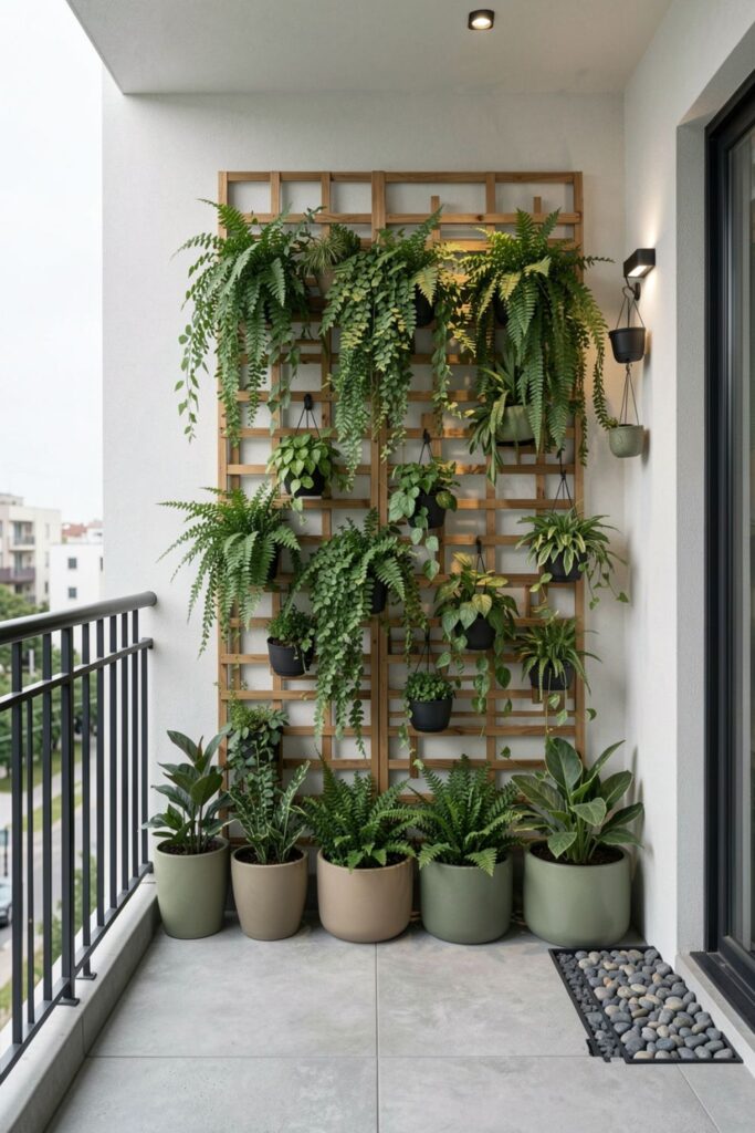 Small Balcony Vertical Garden With Cascading Greenery Wall