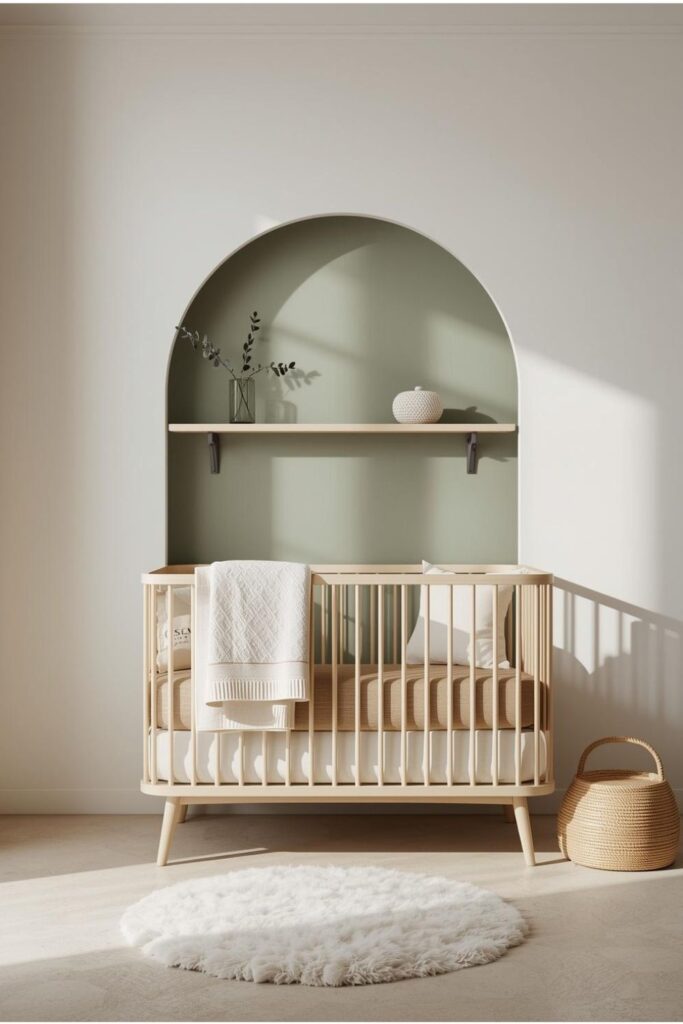 Soft Sage Arch Feature Wall With Minimal Feminine Styling