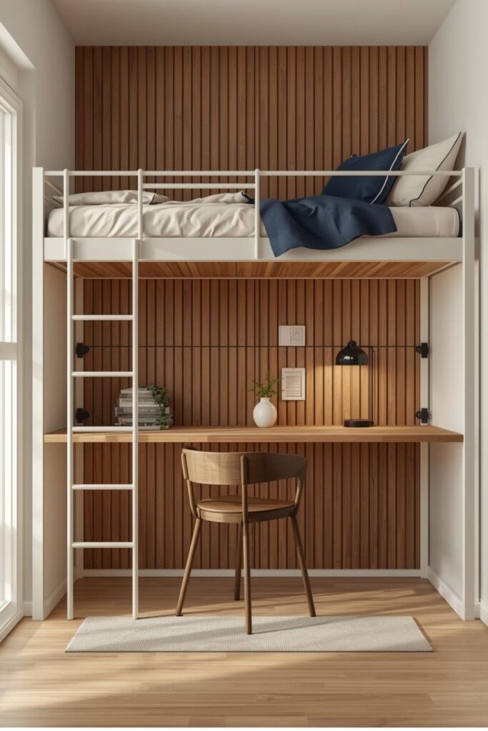 Space-Saving Loft Bed With Fold-Down Table for Flex Rooms