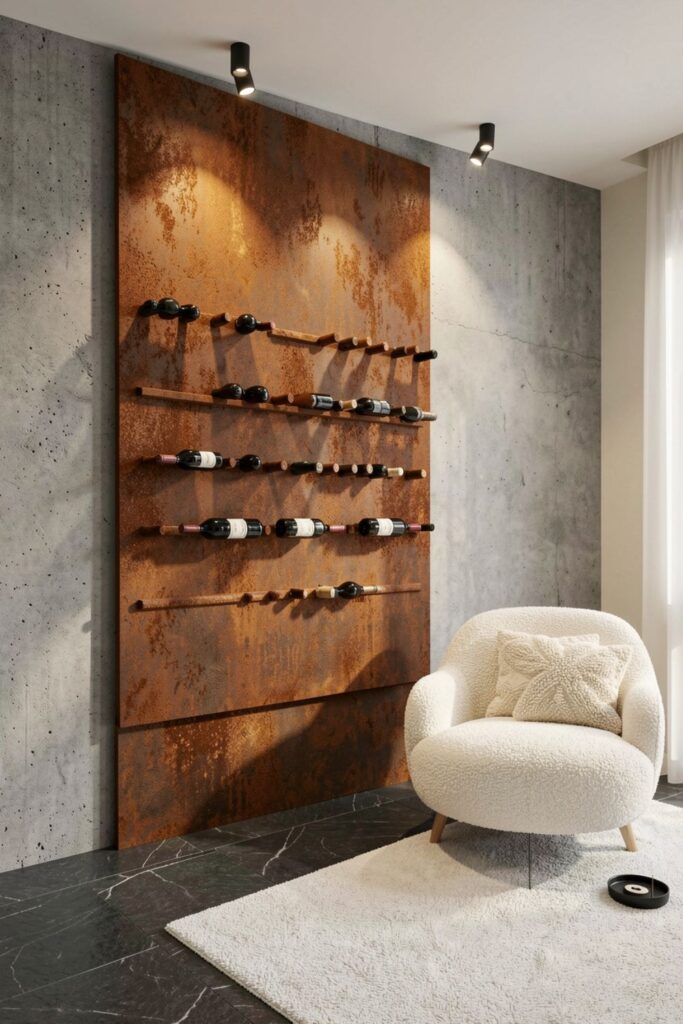 Statement Wine Rack Wall Feature For Living Room With Concrete