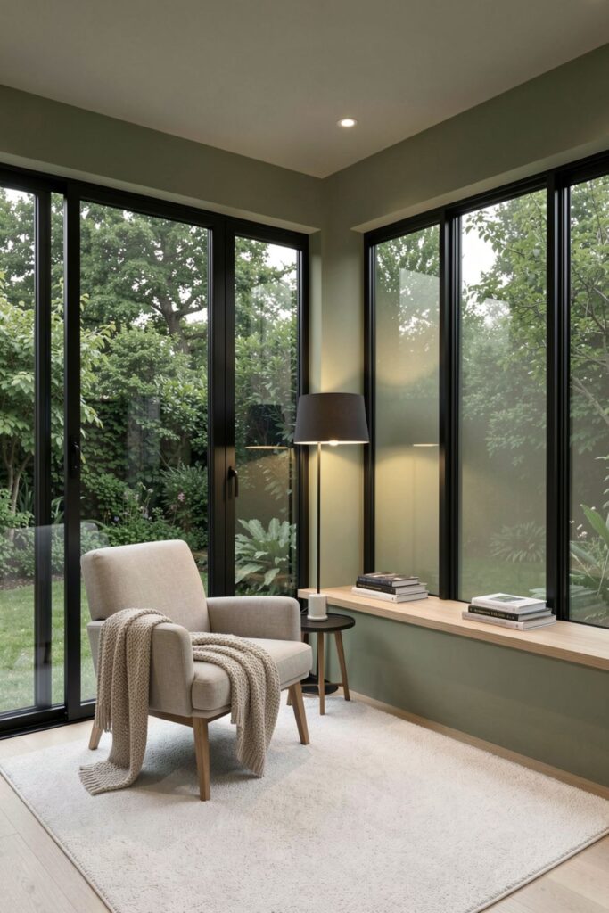 Sunroom Reading Nook With Indoor Comfort and Outdoor Views
