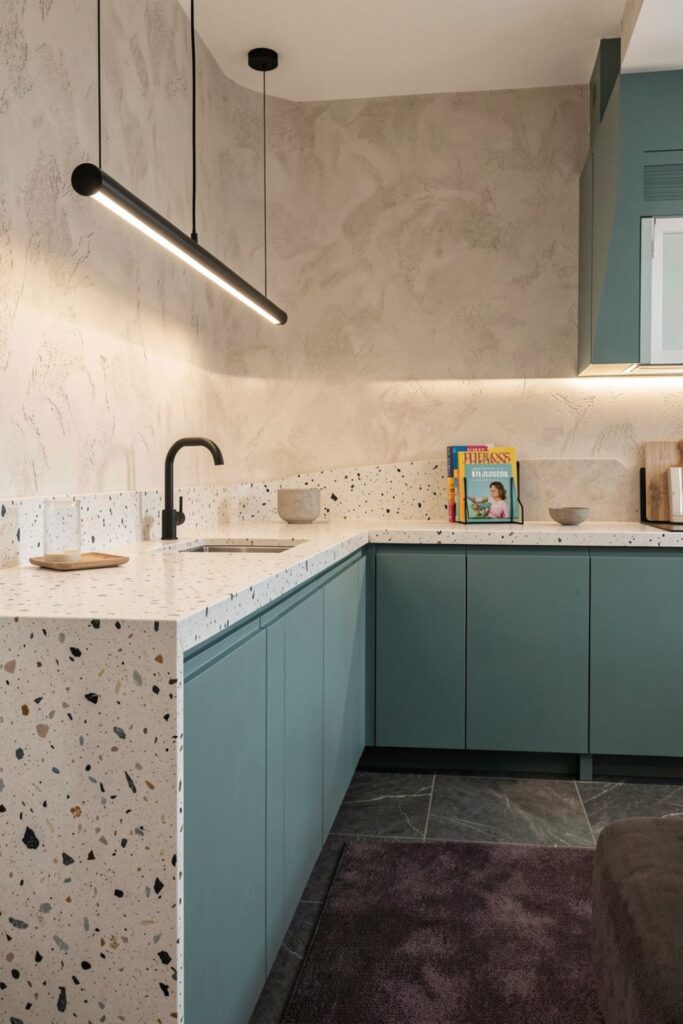 Terrazzo Countertops with Micro Chips for Playful Modern Texture
