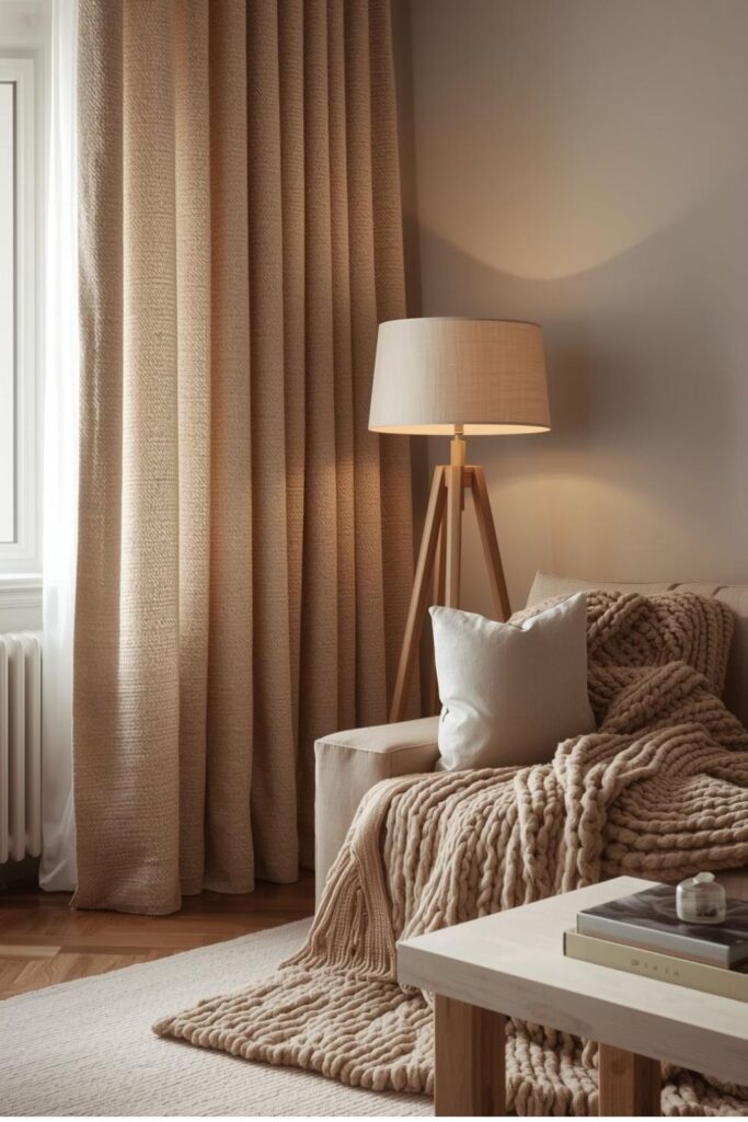 Textured Bouclé-Style Curtains for a Cozy, Tactile Statement