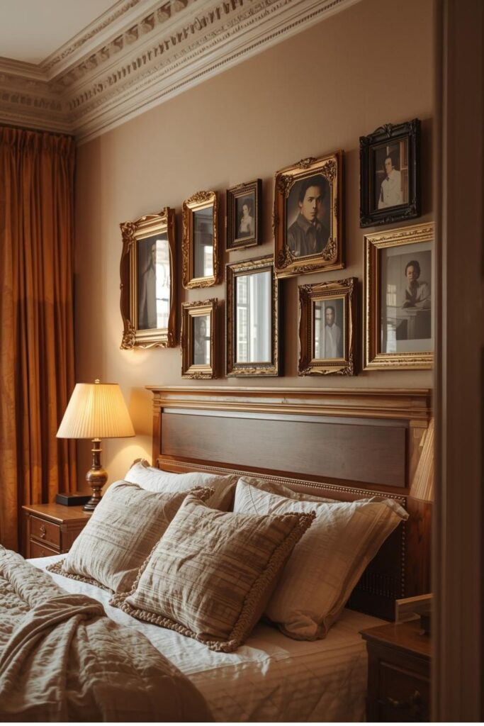 Victorian Picture Rail Gallery with Vintage Frames and Soft Artwork