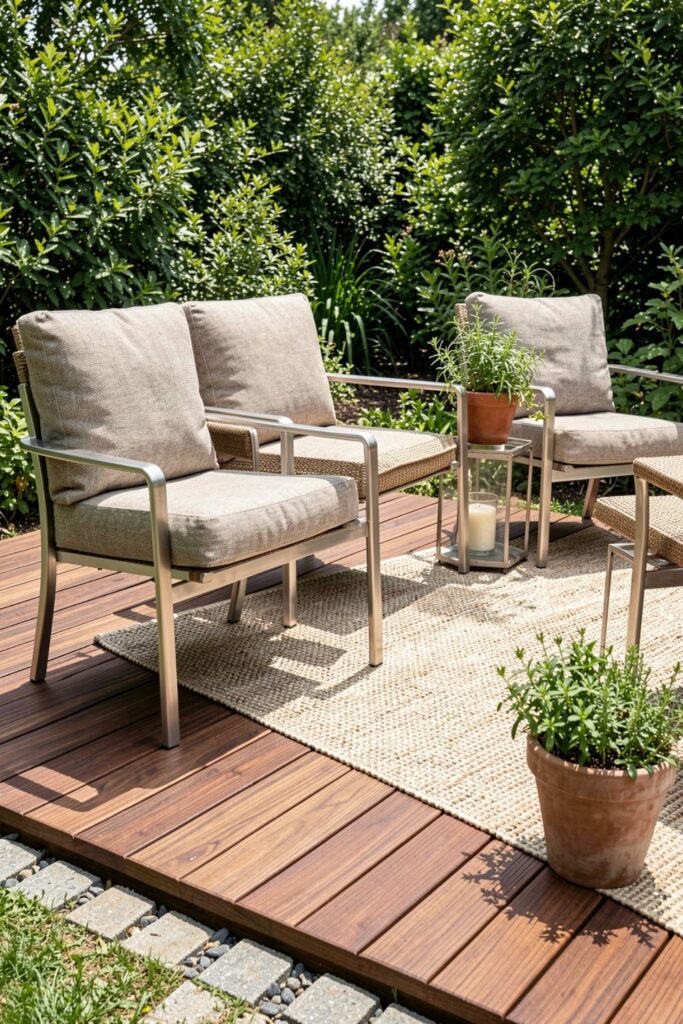 Walnut-Stained Deck With Compact Bistro Dining Corner
