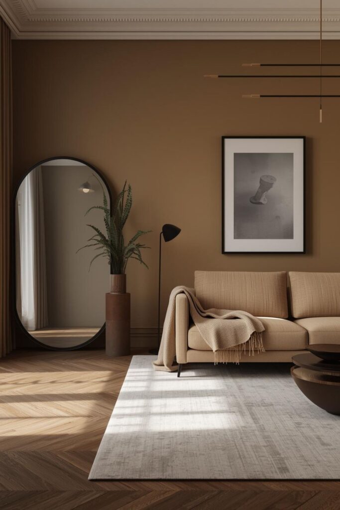 Warm Greige With Black Frames and Layered Textiles