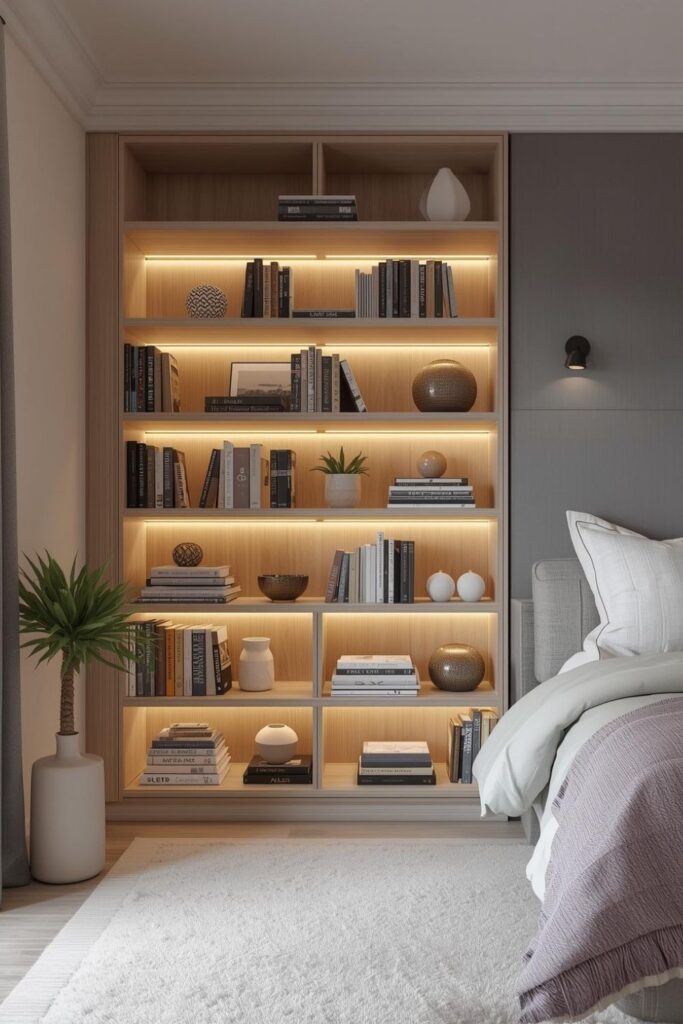Whitewashed Elm Corner Shelf With LED Step-Lit Shelves